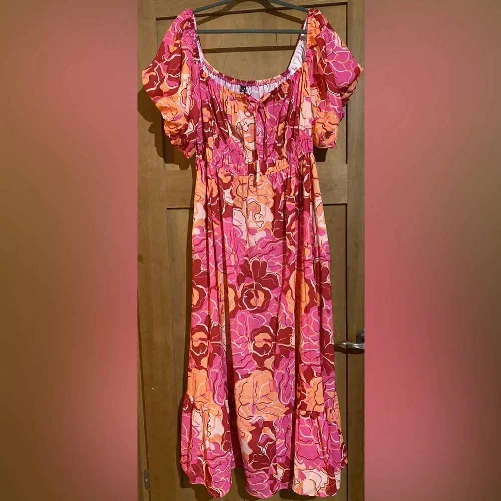 Allegra K Pink and Orange Ruffled Tiered Maxi Dress - Picture 3 of 5